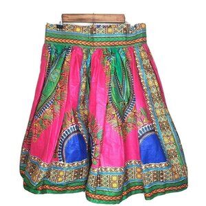 Womens Colorful Full Skirt Boho Festival Ethnic Knee Length Pink Blue  Sz Medium